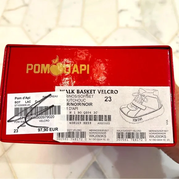 POM D’API Walk Basket Velcro Black Toddler Booties Size EUR23 US7 - Picture 9 of 9